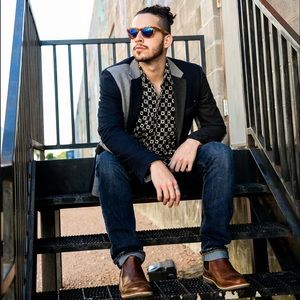 Vintage Brushed Wool Color-Blocked Blazer